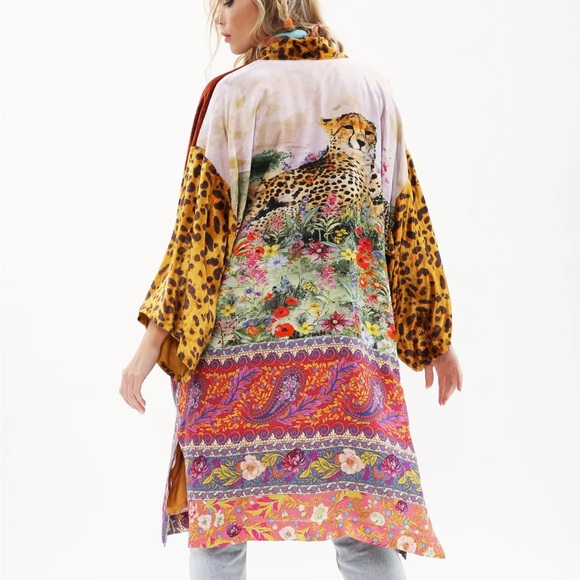 Aratta Silent Journey Animal Print Kimono with Cheetah and Floral Design M - Picture 1 of 9